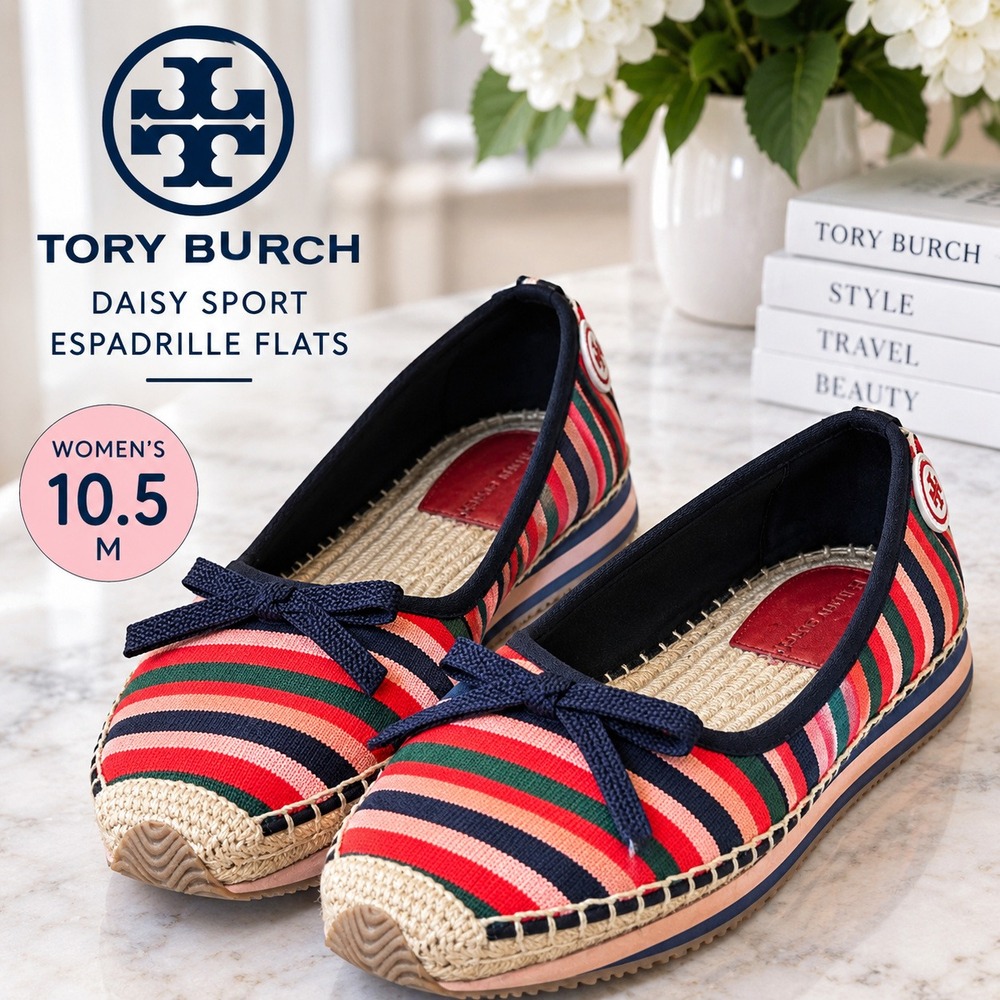 Tory Burch Daisy Sport Espadrille Flats Womens 10.5 Color Striped Canvas Slip On